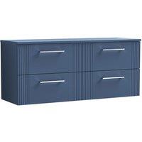 Nuie Deco 1200mm Wall Hung 4 Drawer Vanity & Worktop - Satin Blue, Blue