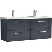 Nuie Deco 1200mm Wall Hung 4 Drawer Vanity & Double Polymarble Basin - Satin Anthracite, Grey