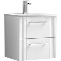 Nuie Deco 500mm Wall Hung 2 Drawer Vanity & Basin 4 - Satin White, White