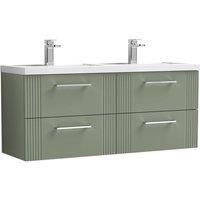 Nuie Deco 1200mm Wall Hung 4 Drawer Vanity & Double Polymarble Basin - Satin Reed Green, Green