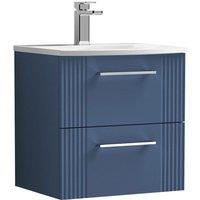 Nuie Deco 500mm Wall Hung 2 Drawer Vanity & Basin 4 - Satin Blue, Blue