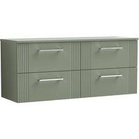 Nuie Deco 1200mm Wall Hung 4 Drawer Vanity & Worktop - Satin Reed Green, Green