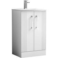 Nuie Deco 500mm Floor Standing 2 Door Vanity & Basin 4 - Satin White, White