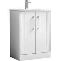 Nuie Deco 600mm Floor Standing 2 Door Vanity & Basin 4 - Satin White, White