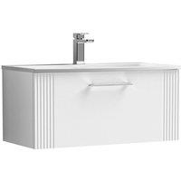 Nuie Deco 800mm Wall Hung Single Drawer Vanity & Basin 4 - Satin White, White