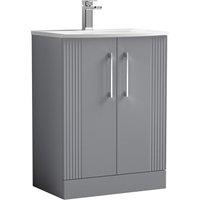 Nuie Deco 600mm Floor Standing 2 Door Vanity & Basin 4 - Satin Grey, Grey