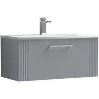Nuie Deco 800mm Wall Hung Single Drawer Vanity & Basin 4 - Satin Grey, Grey