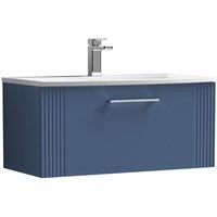 Nuie Deco 800mm Wall Hung Single Drawer Vanity & Basin 4 - Satin Blue, Blue