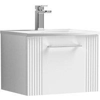 Nuie Deco 500mm Wall Hung Single Drawer Vanity & Basin 4 - Satin White, White