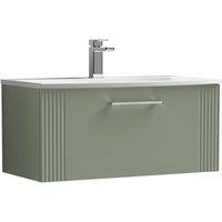 Nuie Deco 800mm Wall Hung Single Drawer Vanity & Basin 4 - Satin Reed Green, Green