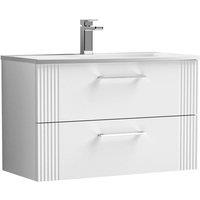 Nuie Deco 800mm Wall Hung 2 Drawer Vanity & Basin 4 - Satin White, White