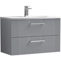 Nuie Deco 800mm Wall Hung 2 Drawer Vanity & Basin 4 - Satin Grey, Grey