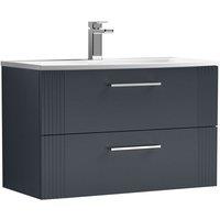 Nuie Deco 800mm Wall Hung 2 Drawer Vanity & Basin 4 - Satin Anthracite, Grey