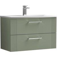 Nuie Deco 800mm Wall Hung 2 Drawer Vanity & Basin 4 - Satin Reed Green, Green