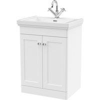 Nuie Classique 600mm Floor Standing 2-door Unit & Basin 1 Tap Hole - Satin White, White