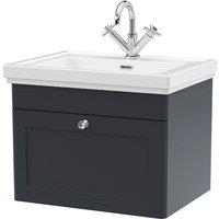 Nuie Classique 600mm Wall Hung 1-drawer Unit & Basin 1 Tap Hole - Satin Anthracite, Grey