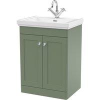 Nuie Classique 600mm Floor Standing 2-door Unit & Basin 1 Tap Hole - Satin Green, Green