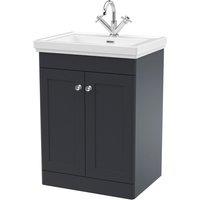 Nuie Classique 600mm Floor Standing 2-door Unit & Basin 1 Tap Hole - Satin Anthracite, Grey