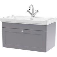 Nuie Classique 800mm Wall Hung 1-drawer Unit & Basin 1 Tap Hole - Satin Grey, Grey