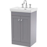 Nuie Classique 500mm Floor Standing 2-door Unit & Basin 3 Tap Holes - Satin Grey, Grey