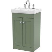 Nuie Classique 500mm Floor Standing 2-door Unit & Basin 3 Tap Holes - Satin Green, Green