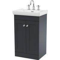 Nuie Classique 500mm Floor Standing 2-door Unit & Basin 3 Tap Holes - Satin Anthracite, Grey