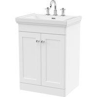 Nuie Classique 600mm Floor Standing 2-door Unit & Basin 3 Tap Holes - Satin White, White