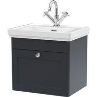 Nuie Classique 500mm Wall Hung 1-drawer Unit & Basin 1 Tap Hole - Satin Anthracite, Grey