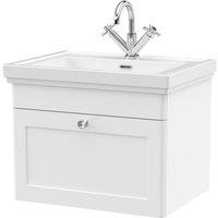 Nuie Classique 600mm Wall Hung 1-drawer Unit & Basin 1 Tap Hole - Satin White, White