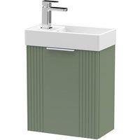 Nuie Deco Compact 400mm Wall Hung Cabinet & Basin - Satin Green, Green