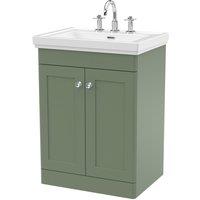 Nuie Classique 600mm Floor Standing 2-door Unit & Basin 3 Tap Holes - Satin Green, Green