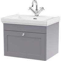 Nuie Classique 600mm Wall Hung 1-drawer Unit & Basin 1 Tap Hole - Satin Grey, Grey