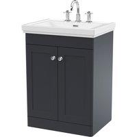 Nuie Classique 600mm Floor Standing 2-door Unit & Basin 3 Tap Holes - Satin Anthracite, Grey