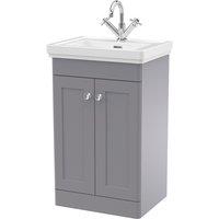 Nuie Classique 500mm Floor Standing 2-door Unit & Basin 1 Tap Hole - Satin Grey, Grey