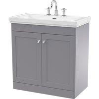 Nuie Classique 800mm Floor Standing 2-door Unit & Basin 3 Tap Holes - Satin Grey, Grey