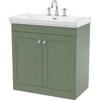 Nuie Classique 800mm Floor Standing 2-door Unit & Basin 3 Tap Holes - Satin Green, Green