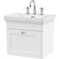 Nuie Classique 500mm Wall Hung 1-drawer Unit & Basin 3 Tap Holes - Satin White, White