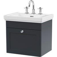 Nuie Classique 500mm Wall Hung 1-drawer Unit & Basin 3 Tap Holes - Satin Anthracite, Grey
