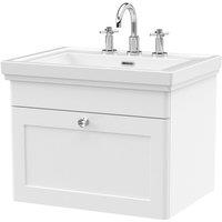 Nuie Classique 600mm Wall Unit, Basin 3 Tap Holes White, White
