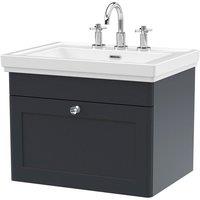 Nuie Classique 600mm Wall Hung 1-drawer Unit & Basin 3 Tap Holes - Satin Anthracite, Grey