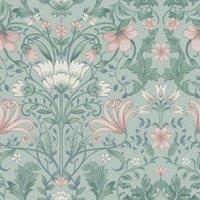 Holden Decor Vintage Floral Soft Teal Wallpaper 10m x 53cm, Blue