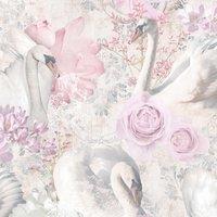 Holden Decor Glitter Swans Pink Wallpaper 10m x 53cm, Pink