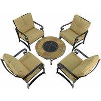 Byron Manor Bayfield Firepit 89Cm Coffee Table With 4 Windsor Deluxe Lounge Chair Set, Brown