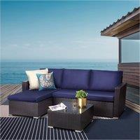 Teamson Home 3 Pcs Garden Furniture Rattan Table & Sofa Patio Set with Cushions, Brown