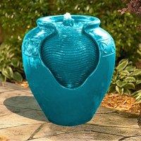 Teamson Home Outdoor Glazed Pot Floor Fountain with LED Light - Teal, Green