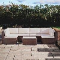 Teamson Home 7 Piece Woven Rattan Patio Sectional with Cushions and Coffee Table, Brown
