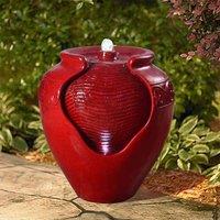 Teamson Home Outdoor Red Glazed Pot Floor Fountain w/ LED Light, Red