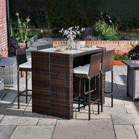 Teamson Home 5 Pc Outdoor Wicker Dining Set with Acacia Top and Cushions Brown, Brown