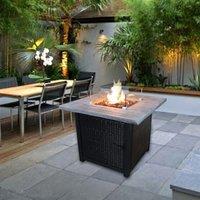 Teamson Home 33" Large Square Gas Fire Pit, Brown