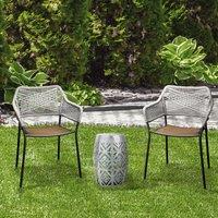 Teamson Home Decorative Cut-out Patio Side Table with Solar Powered LED Light, Silver
